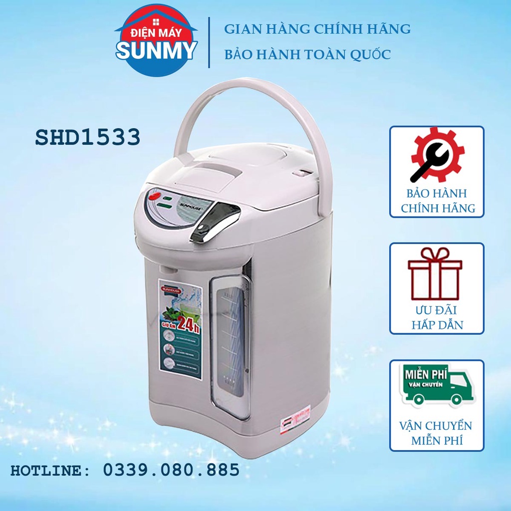 Bình thủy điện Sunhouse SHD1533 3.3 lít thông minh, bình siêu tốc - Hàng thanh lý, bảo hành chính hãng