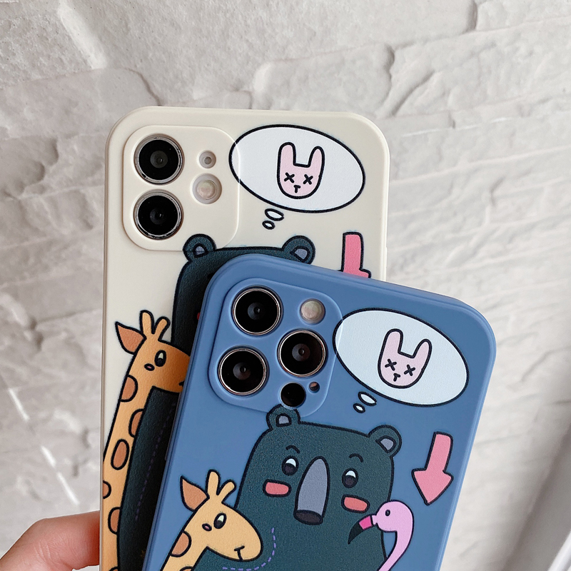 [COOLCASE]Casing iphone 7 8plus 12 11 Pro Max 12 Mini SE 2020 X XS XR XS Max Cartoon zoo Side Pattern Silicone Case