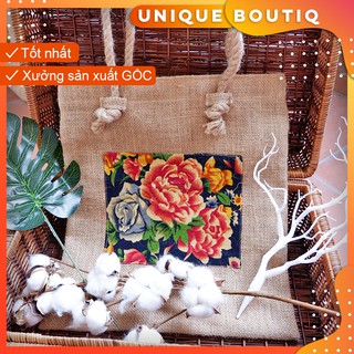 Túi tote / túi vải / phong cách vintage / vải đay quai thừng hoa đen / dùng đi học, đi chơi, phụ kiện chụp ảnh cực chất