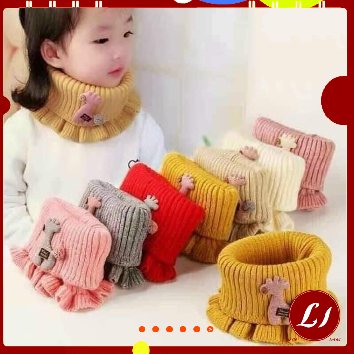 KHĂN LEN CỔ NHÚN dạng ống hình hươu cho bé quàng ấm mùa đông(Kích thước: 29 x 14 cm; 2 - 7tuổi)