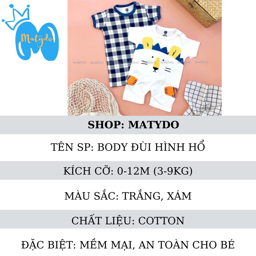 Body đùi cộc tay mẫu chú hổ 2022 chất cotton giá rẻ hình đáng yêu bộ đồ liền thân cho bé trai bé gái từ 0 đến 12 tháng