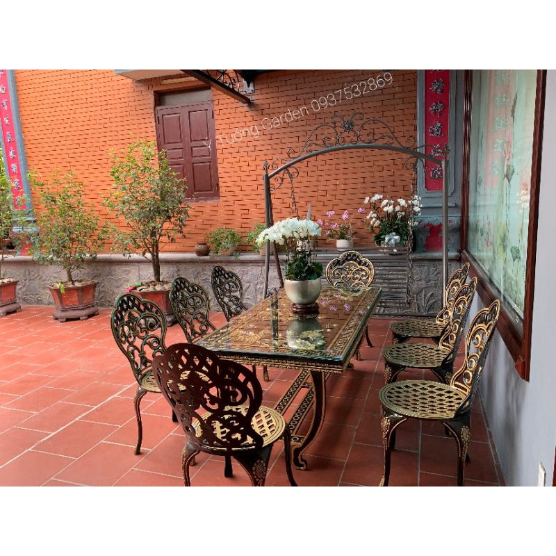 Bàn ghế sân vườn, bộ bàn ăn nhôm đúc cap cấp