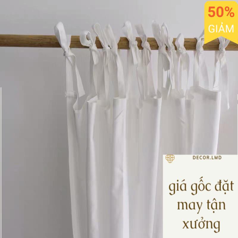 Rèm linen trắng tinh dạng buộc dây, phong cách vintage chống nắng cao cấp, màn vải treo tường trang trí decor cửa