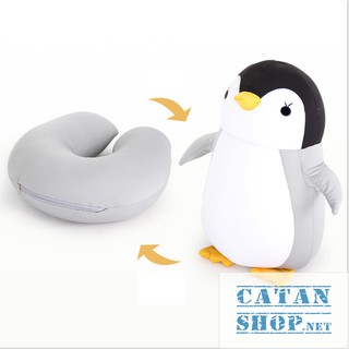 Gối Kê Cổ Chữ U Biến Hình chim cánh cụt Siêu CUTE, gối biến hình hạt xốp siêu mịn du lịch ngủ trưa KC17-BHinh-CCanhCut