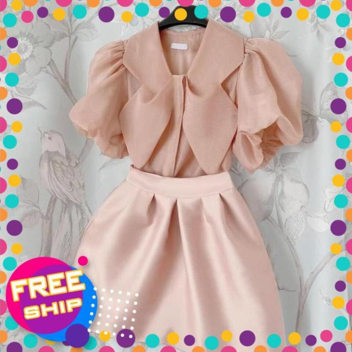 [SALE_SỐC_45%] [ HÀNG THIẾT KẾ] SET ÁO CỔ NHỌN VÀ CHÂN VÁY XẾP LY - CHẤT LIỆU TƠ CAO CẤP - MÀU HỒNG [SIÊU PHẨM] | BigBuy360 - bigbuy360.vn