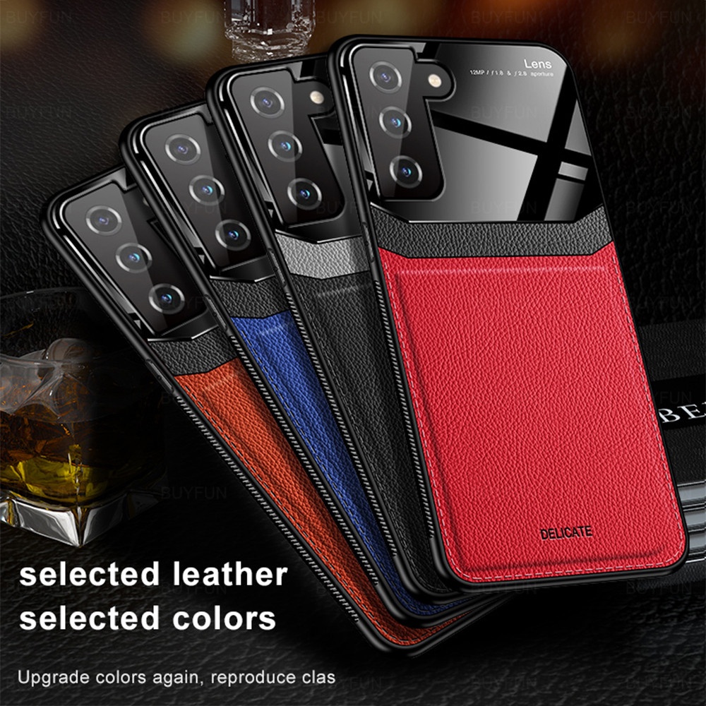 Samsung Galaxy S 20 21 22 S20 S21 FE S22 Ultra Plus Pro Case TPU Frame Shockproof  Leather Texture Acrylic Phone Covers
