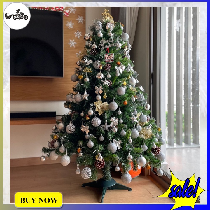 Cây thông noel 3 loại lá gắn trái thông cao 90cm, 1m2, 1m5, 1m8 tán siêu rậm tặng kèm ngôi sao đỉnh và dây kim tuyến