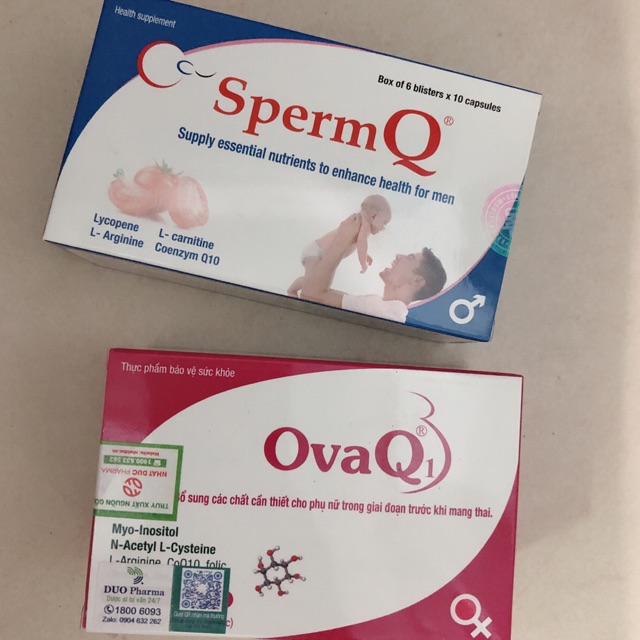 Bộ đôi OvaQ1 và SpermQ giúp mang thai tự nhiên - Hộp 60 viên ( tặng kèm que thử thai )