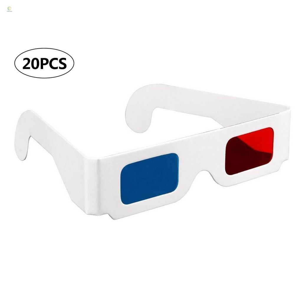 20Pcs 3D Cardboard Glasses Red & Cyan Anaglyph White Card Glasses for 3D Viewing