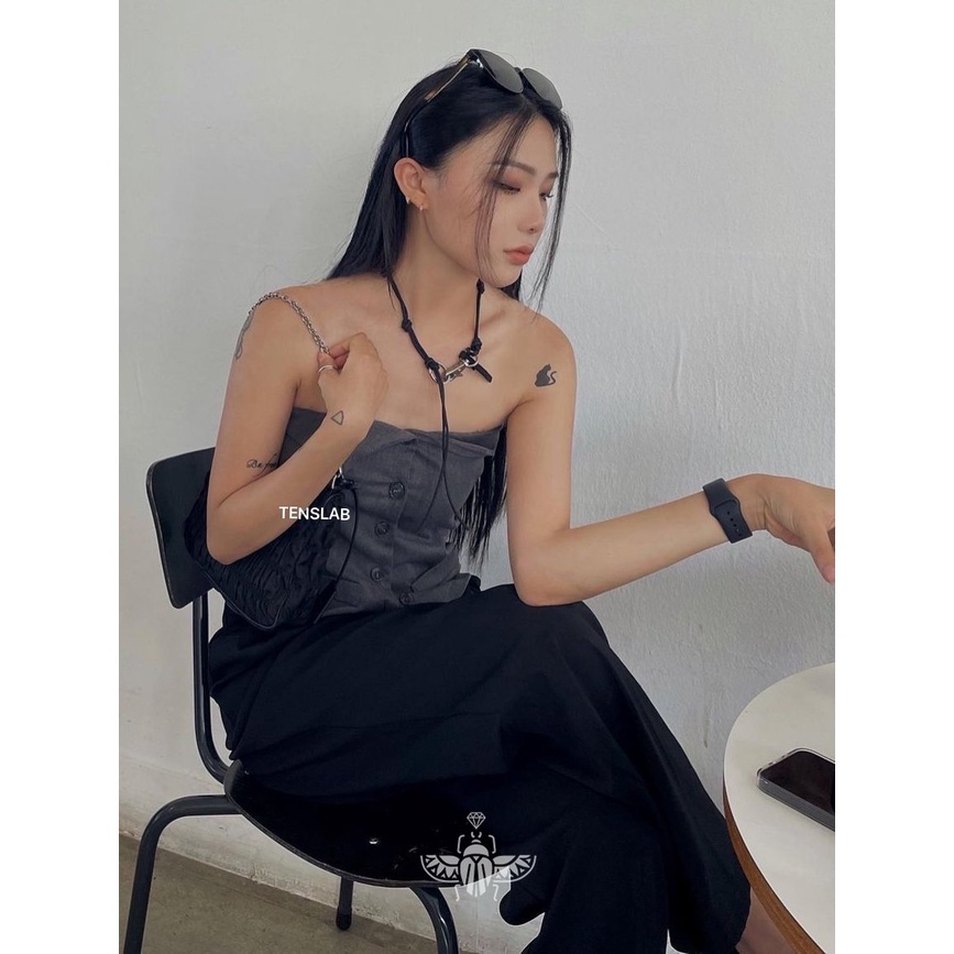 Our legacy Vòng cổ Da Bò Mặt Tròn Bằng Thép Titan Màu Đen Phong Cách ins Cổ Điển Đa Năng