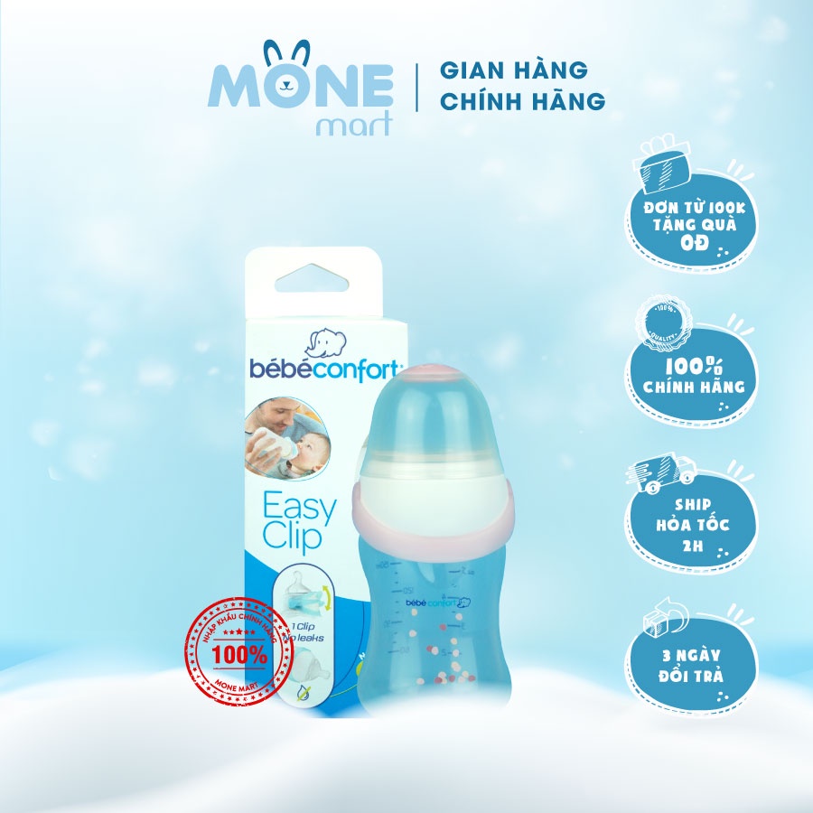 Bình sữa cho bé sơ sinh chống sặc cổ rộng nhập khẩu Bebe easyclip Pre 150ml