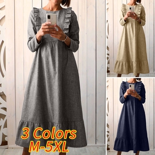 ZANZEA đầm dài Dài Tay Cổ Tròn Form Rộng Thời Trang Hàn
