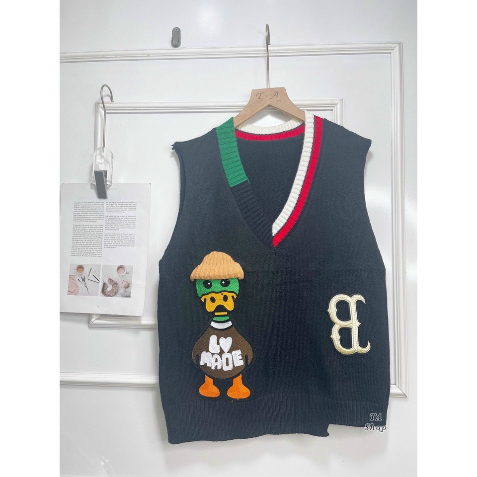 áo ghile cổ tim thêu vịt nổi thu dông trẻ trung, form dáng rộng dễ phối đồ MINXY SHOP