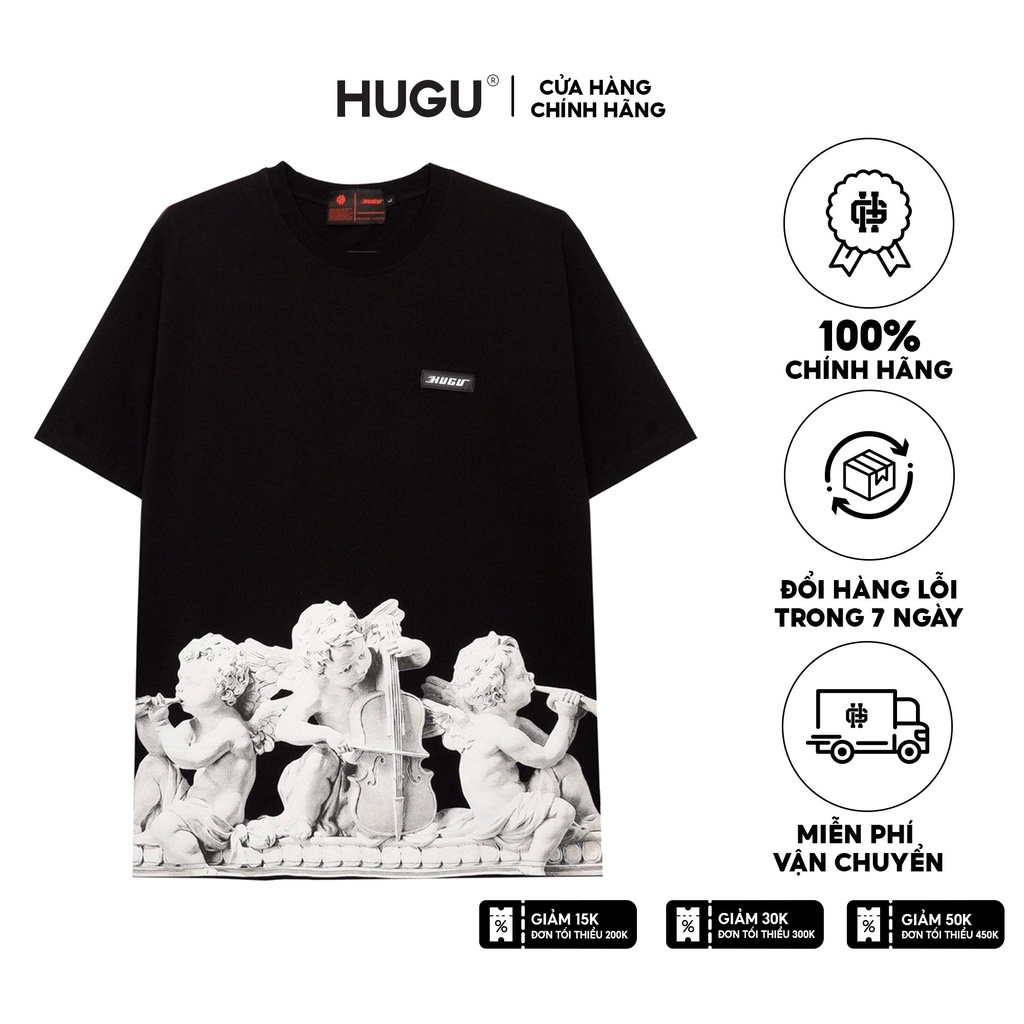 Áo thun unisex đen form rộng local brand HUGU Babe Angle chất vải cotton hai chiều chuẩn form thấm hút mồ hôi