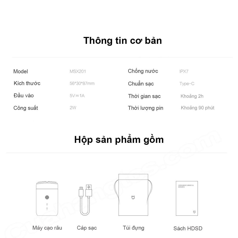 Máy Cạo Râu Mini Xiaomi Mijia MSX201 - Chống Nước, Vệ Sinh Dễ Dàng ,Lưỡi Dao Kép Êm Ái,Dễ Chịu