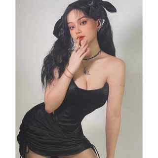 Áo corset gọng phi lụa + chân váy phi lụa rút dây