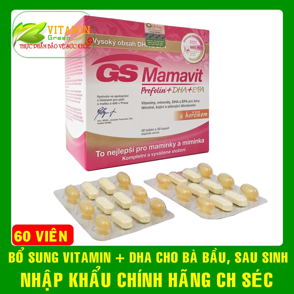 Vitamin tổng hợp DHA sắt Acid folic cho bà bầu trước và sau sinh Gs Mamavit | Nhập khẩu chính hãng CH Séc