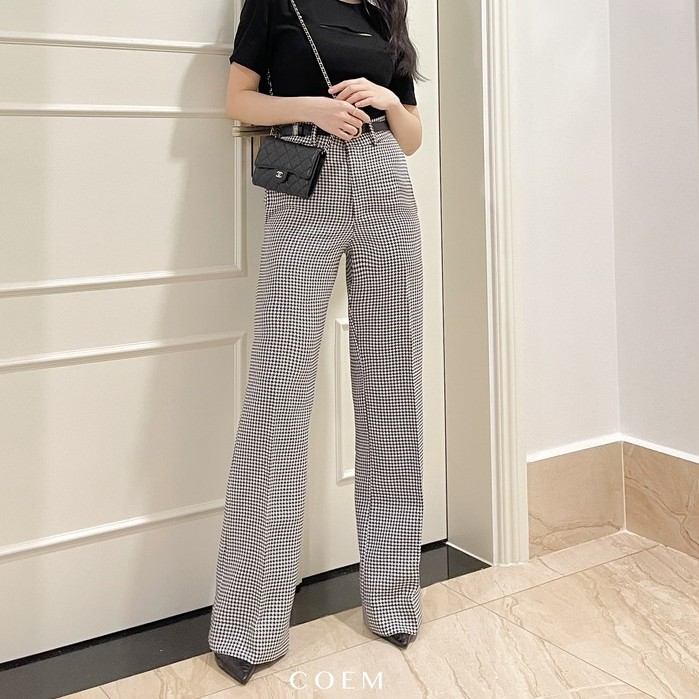 Quần Tây Nữ Lưng Cao Ống Rộng Dáng Suông Chất Liệu Caro Cotton Premium CO EM Thiết Kế Phù Hợp Đi Làm Đi Dạo Phố