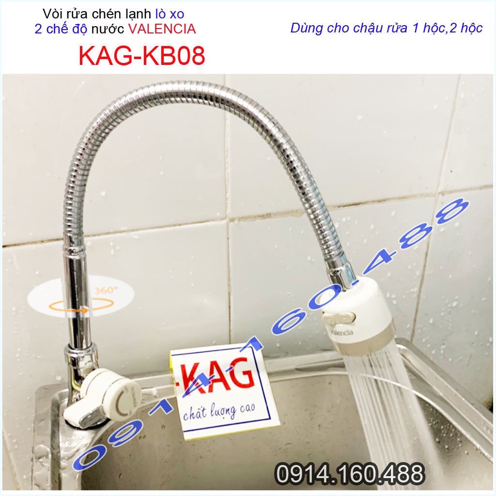 Vòi lạnh rửa chén bát Valencia KAG-KB08, vòi cần bẻ Valencia Korea gắn chậu lò xo nước mạnh sử dụng tốt
