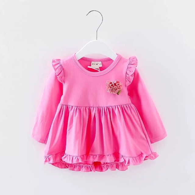 Váy cotton trơn đính hoa