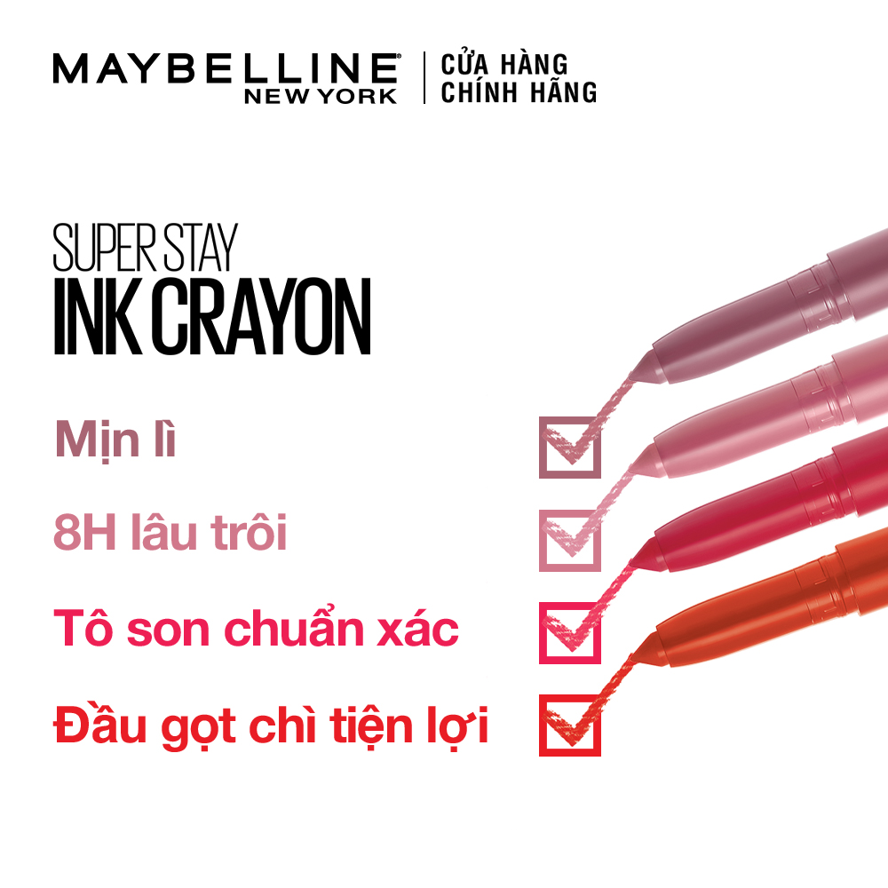 Son bút chì mịn lì 8h lâu trôi Maybelline New York Super Stay Ink Crayon Lipstick 1.2g - Mỹ Chính Hãng