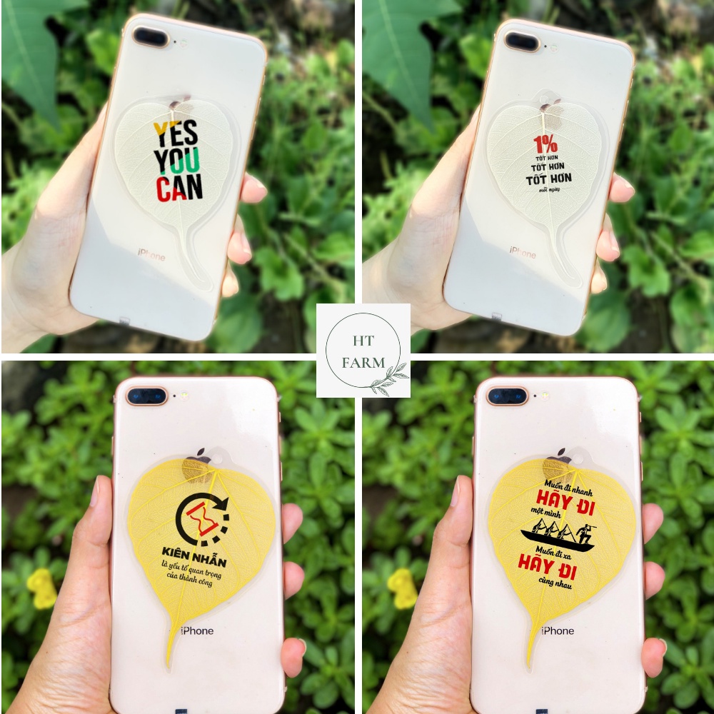 [12 Mẫu] Lá bồ đề in Slogan tạo động lực, truyền cảm hứng (Bookmark, Ốp điện thoại, Trang trí văn phòng)