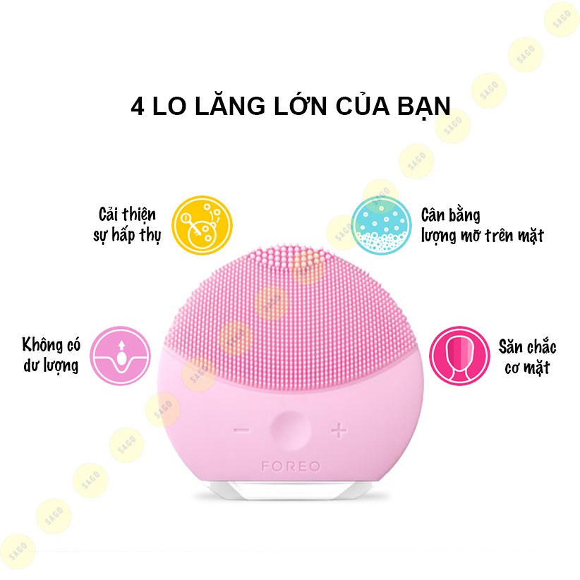 Máy rửa mặt FOREO LUNA MINI 2 , Máy rung CẦM TAY làm sạch SÂU DƯỚI da mặt, xe khít lỗ chân lông YT