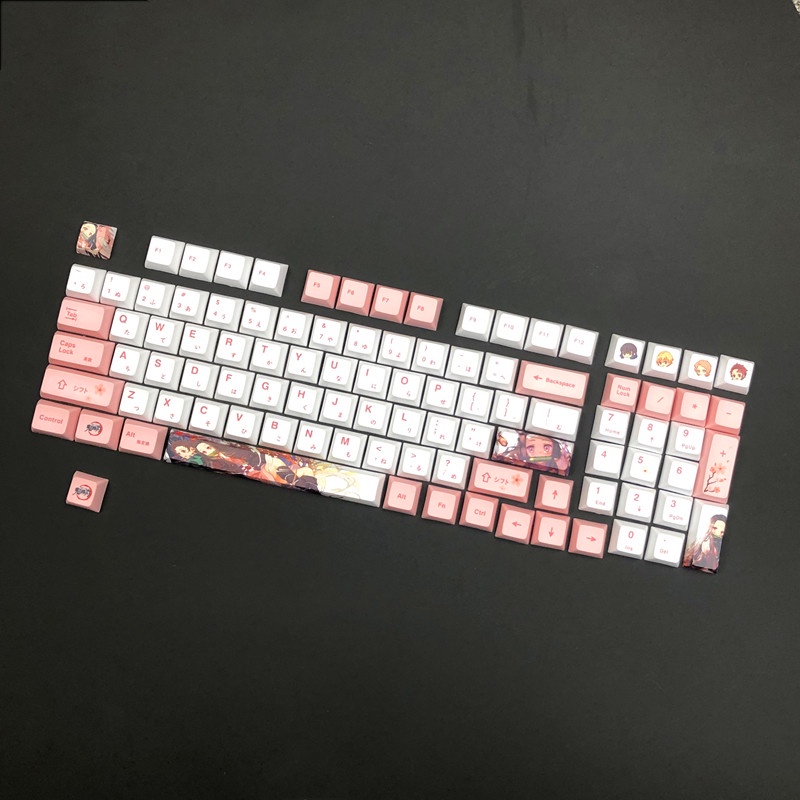 Keycap Kamado Nezuko chất liệu PBT loại dày in dyesub 5mặt 136 nút phím kimetsu no yaiba demon slayer layout bàn phím cơ