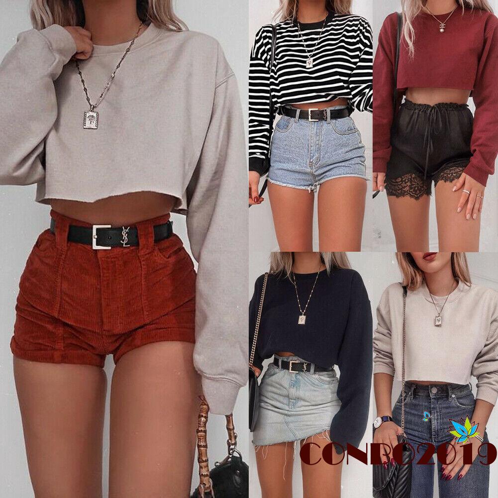 Áo Croptop Tay Dài Thiết Kế Đơn Giản Cho Phái Nữ