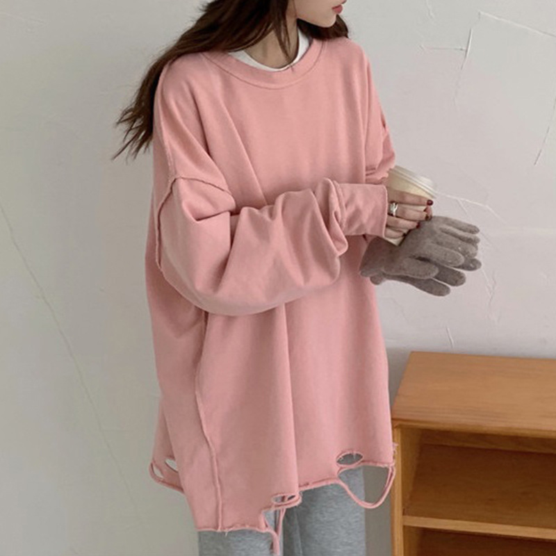 Áo Hoodie Cotton Kiểu Rách Cá Tính Trẻ Trung Cho Nữ Kiểu Hàn Quốc