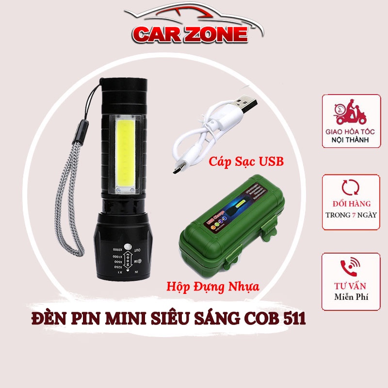 Đèn Pin Mini Siêu Sáng COB 511 Nhiều Chế Độ Sáng, Chống Nước - Có Zoom Tặng Hộp Đựng