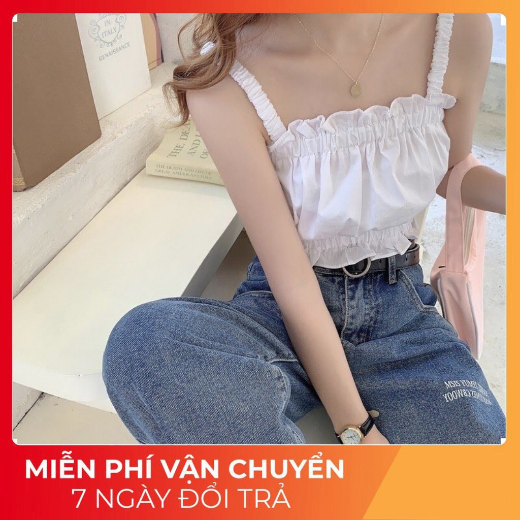 Áo Croptop 2 Dây Đũi 🦋 Áo Dây Thun Nữ Viền Bèo 2 Màu 41 | BigBuy360 - bigbuy360.vn