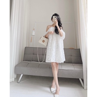 Váy cut out vai hoa nổi Samhyewear