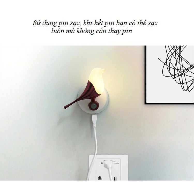 Đen Led Trang Trí ❤️FREESHIP❤️ Đèn LED Cảm Ứng Cute Hình Chú Chim- Làm Đèn Ngủ, Quà Tặng - Pin Sạc
