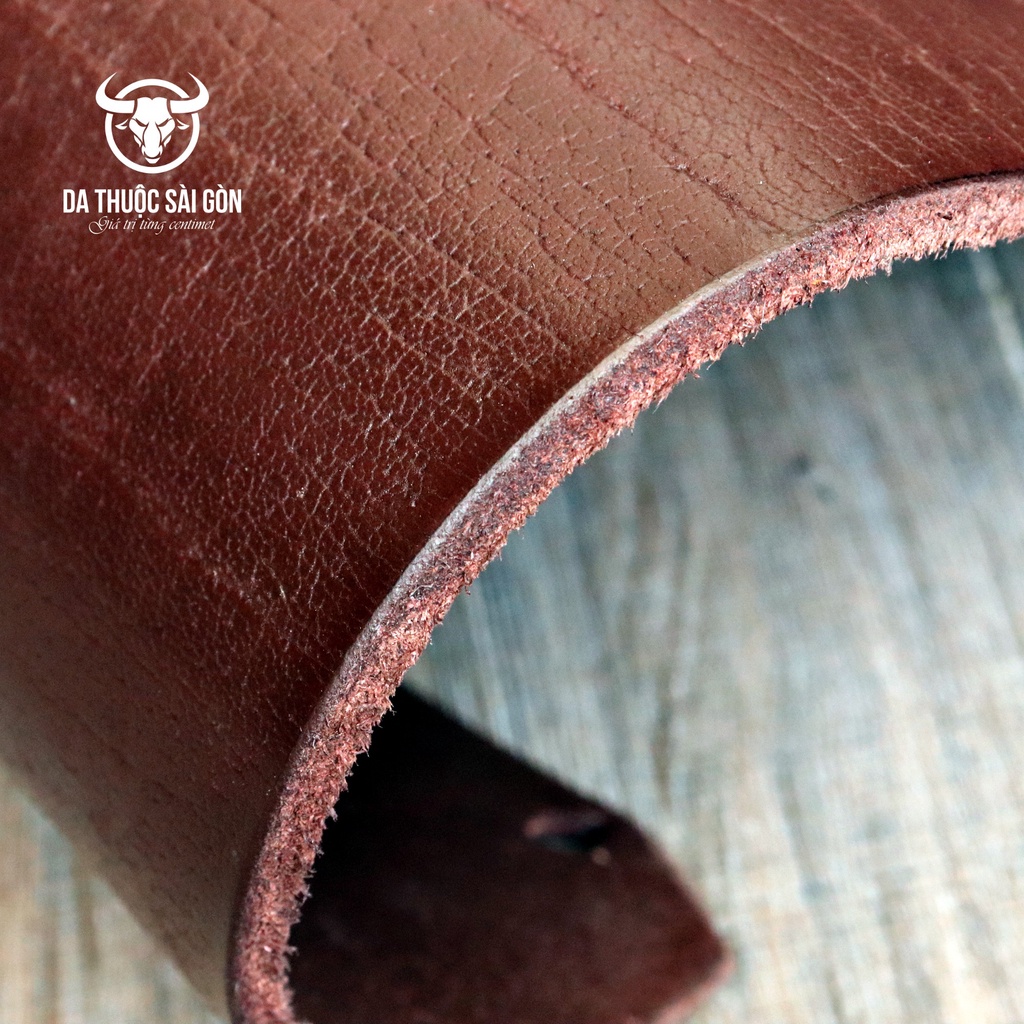 Da trâu thuộc dày 4.2 mm mặt tự nhiên thương hiệu Da Thuộc Sài Gòn làm thắt lưng màu chocolate - Hàng chính hãng