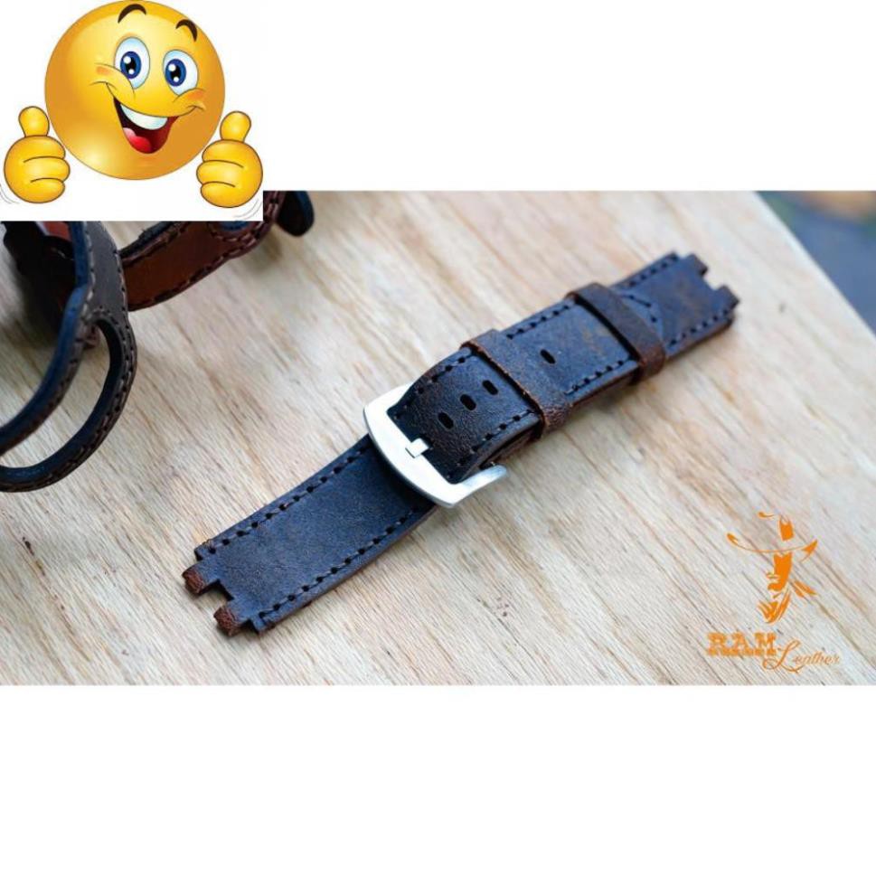 DÂY ĐỒNG HỒ PEBBLE STEEL DA BÒ MÀI NHÁM CAO CẤP .