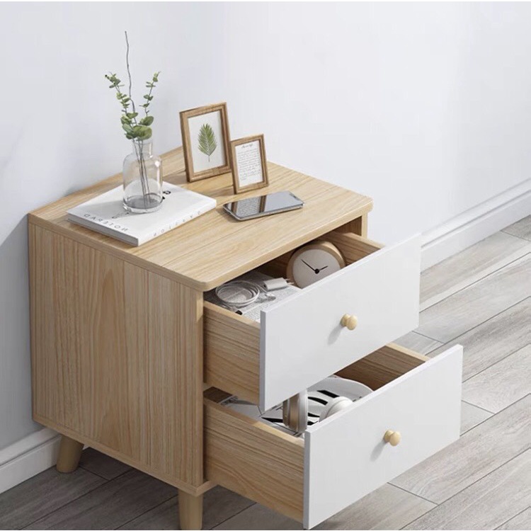 Tủ đầu giường 2 ngăn kéo đa năng, hiện đại, trang trí nội thất phòng ngủ, chất lượng cao, chất gỗ MDF dễ dàng lắp ráp