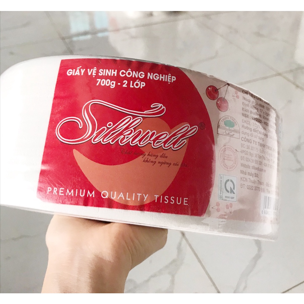 Giấy Vệ Sinh Cuộn Lớn Công Nghiệp Silkwell 700g 2 lớp có lõi, giấy vệ sinh cuộn lớn siêu tiết kiệm chính hãng