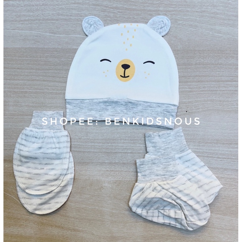 Set mũ, bao tay bao chân sơ sinh Moon@ vải petit mềm mát cho bé trai/bé gái