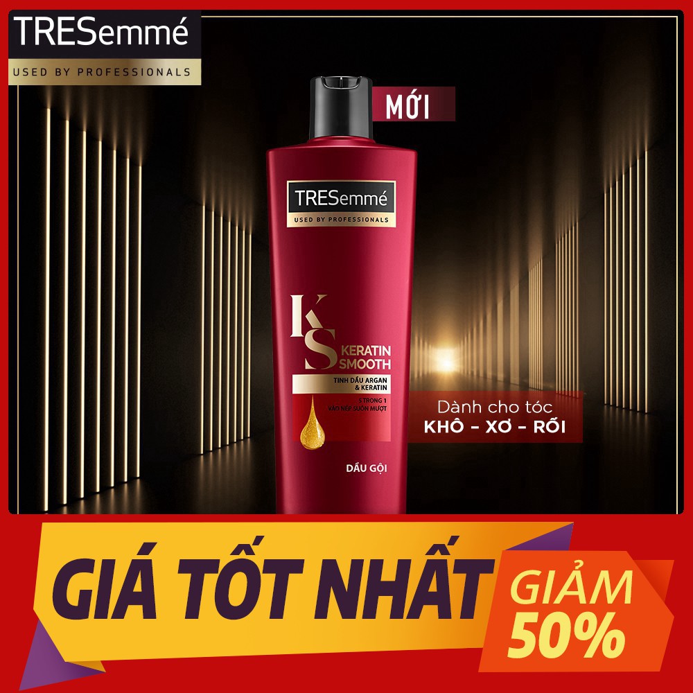 [ Bán giá gốc] Combo gội 640g + xả 620g TRESemmé Keratin Smooth Tinh dầu Argan và Keratin vào nếp suôn mượt