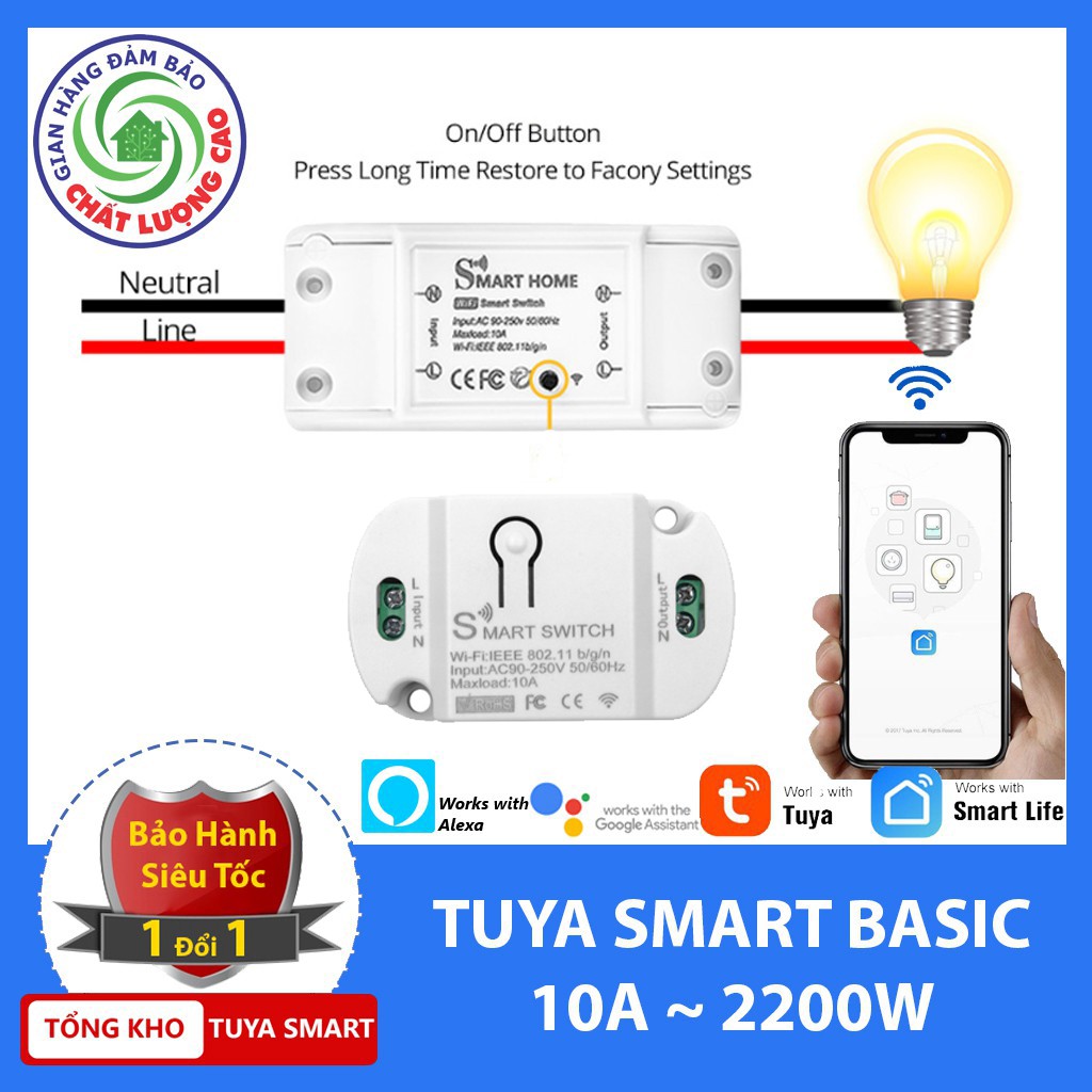 Công Tắc Thông Minh Điều Khiển Từ Xa Qua WIFI, 3G, 4G Tuya Smart Basic