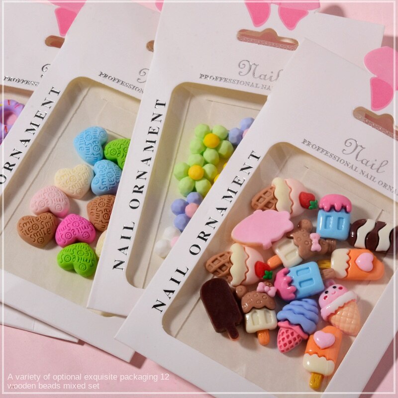 Đồ trang sức móng tay 12 CÁI / Đồ trang sức móng tay 3D Net Red Donut / đồ trang sức gấu hoạt hình