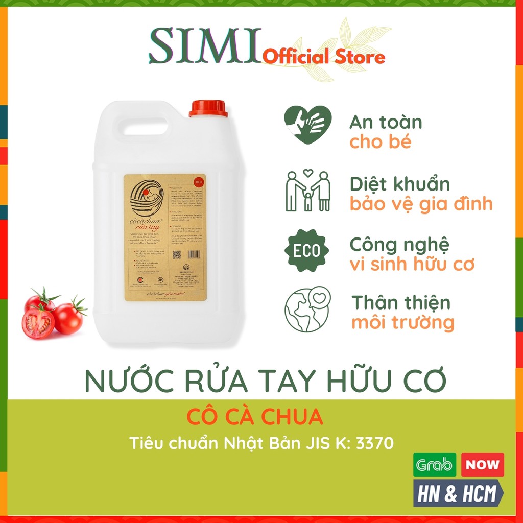 Nước rửa tay hữu cơ CÔ CÀ CHUA xà phòng sát diệt khuẩn an toàn cho da 10l