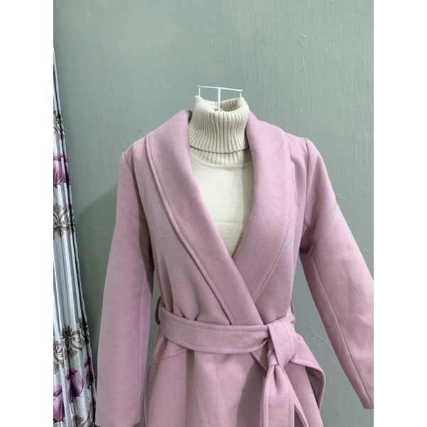 Áo khoác dạ dáng váy màu hồng phấn dễ thương