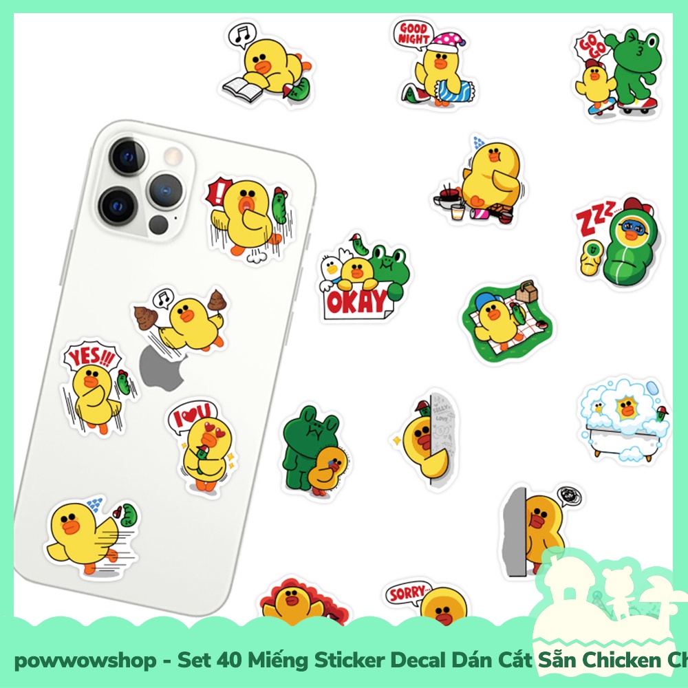 [Sẵn VN - Hỏa Tốc] Set 40 Miếng Sticker Decal Cắt Sẵn DIY Dán Trang Trí Vật Dụng Mẫu Chicken Chip  &amp; Green Fox Funny