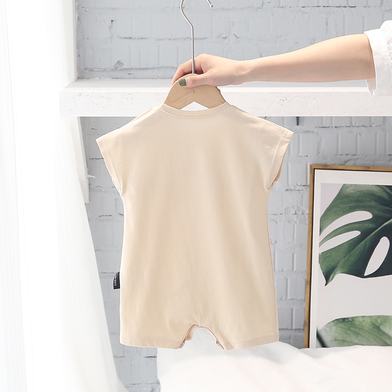 Áo Liền Quần Bằng Cotton Tay Ngắn In Chữ Và Gấu Hoạt Hình Dễ Thương Dành Cho Bé 0-2 Tuổi