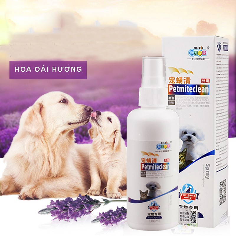 [Mã PET2405 giảm 10% đơn 250K] Thuốc xịt ve rận bọ chét chó mèo CHZK PETMITECLEAN hương lavender-100ml