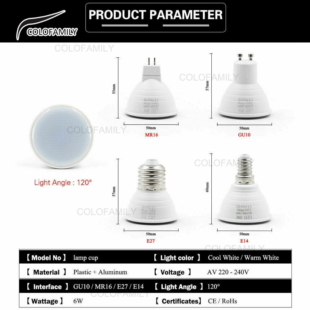 Bóng Đèn LED 6W 6W MR16 E27 E14 Gu10 Đa Năng Tiện Dụng