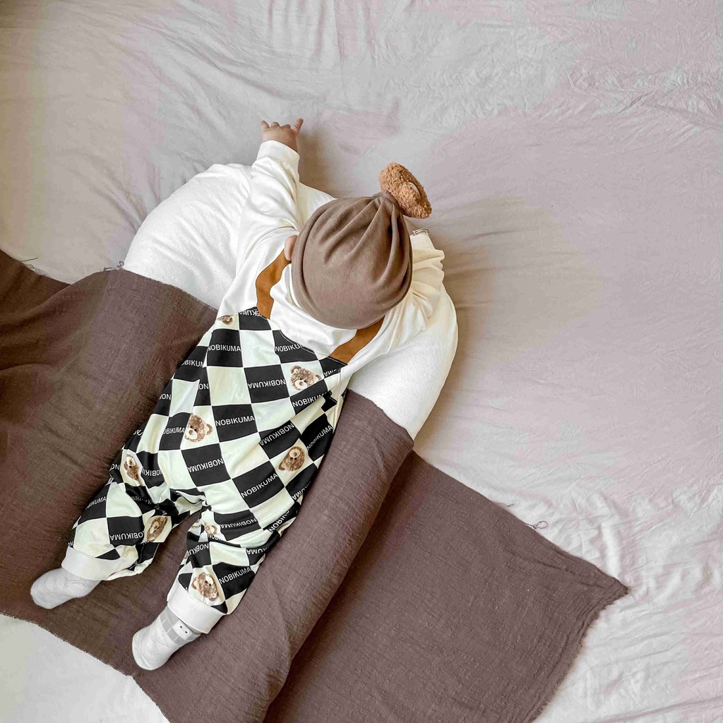 Bộ Áo Liền Quần Tay Dài In Hình Gấu Hoạt Hình Phong Cách Anh Quốc Thời Trang Mùa Thu Cho Bé Trai 0-18 Tháng Tuổi