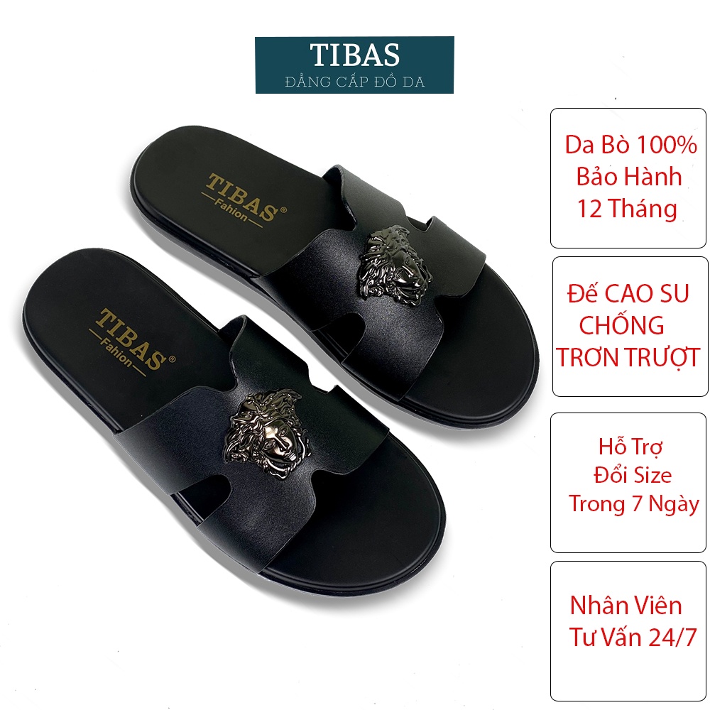 Dép Da Bò Chữ H Đính Đầu Versace Trẻ Trung, Phong Cách TIBAS